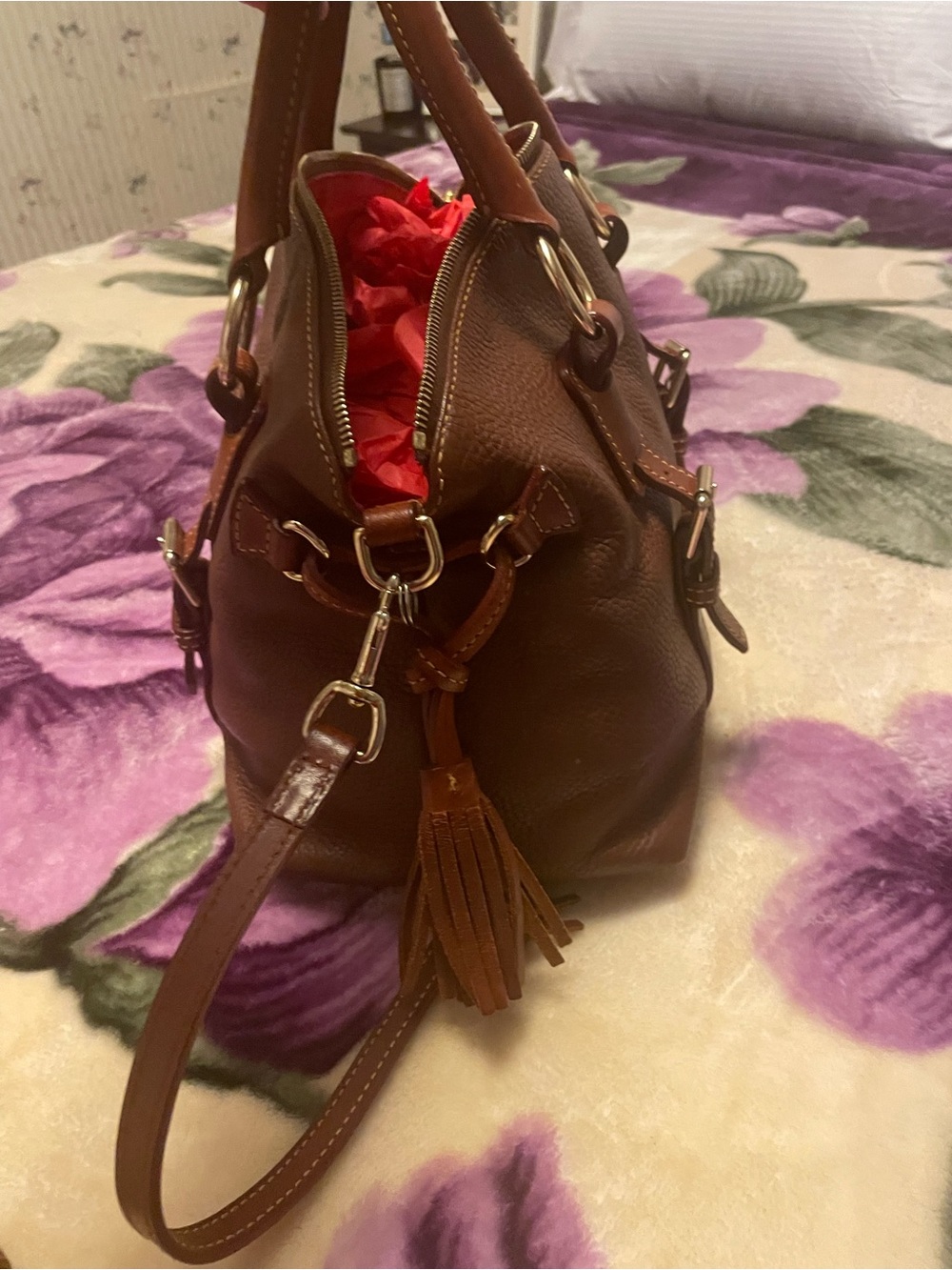 Dooney & Bourke Cognac Brown Italian pebbled, leather like new - Picture 4 of 7
